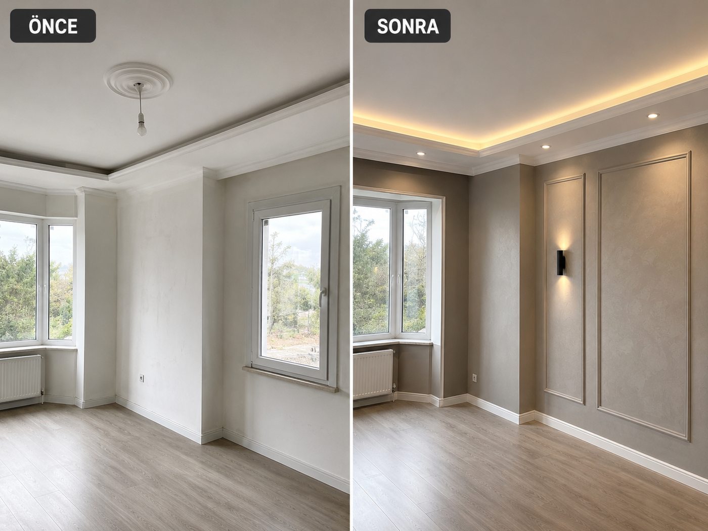 Buca iç cephe boya öncesi ve sonrası